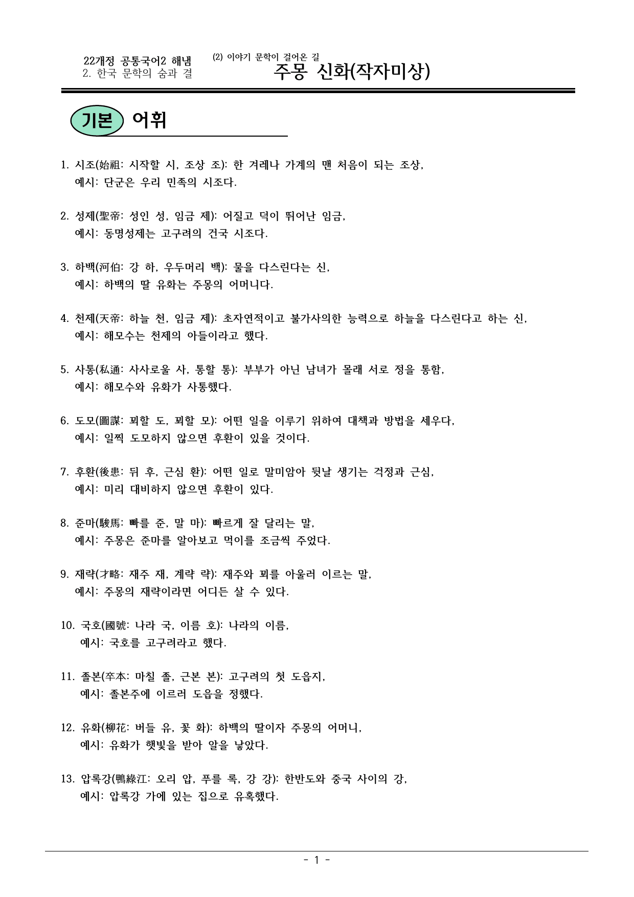 22개정 공통국어2 해냄 2-2_주몽 신화 내용정리_preview_undefined