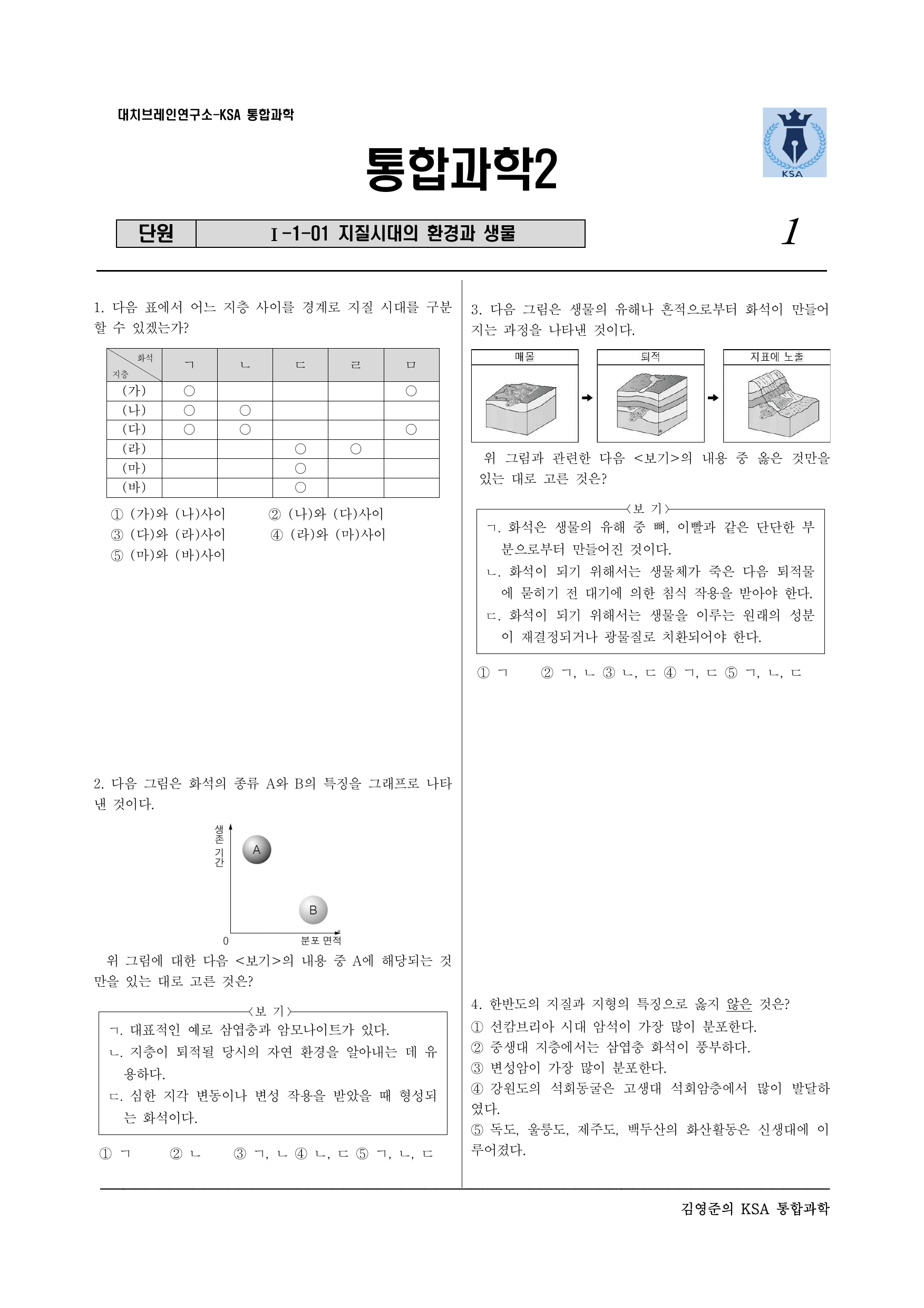통합과학2 1-1-01 지질시대의 환경변화(실력)_preview_undefined