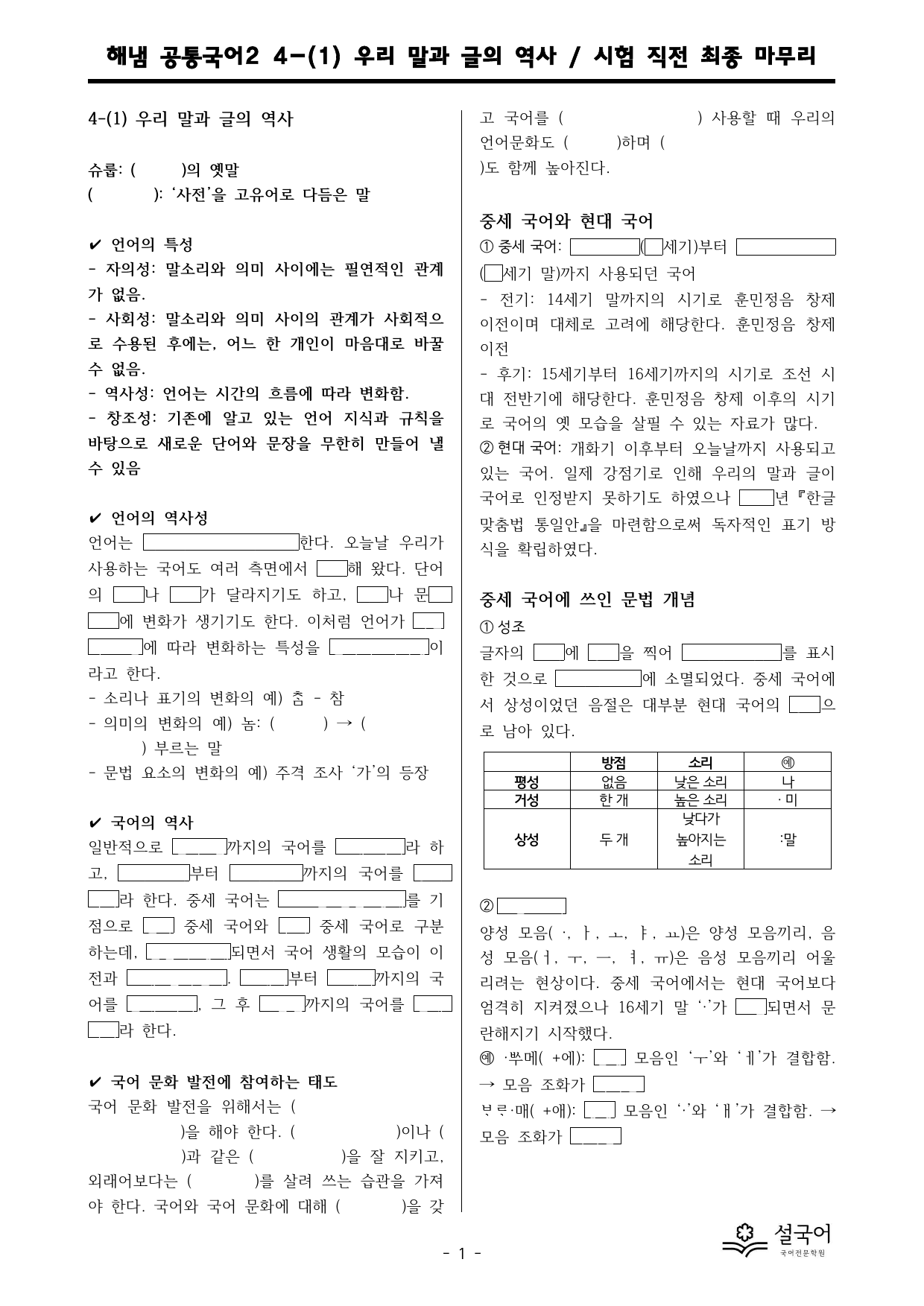 해냄 공통국어2 4-(1) 우리 말과 글의 역사 시험 직전 최종 마무리_preview_undefined
