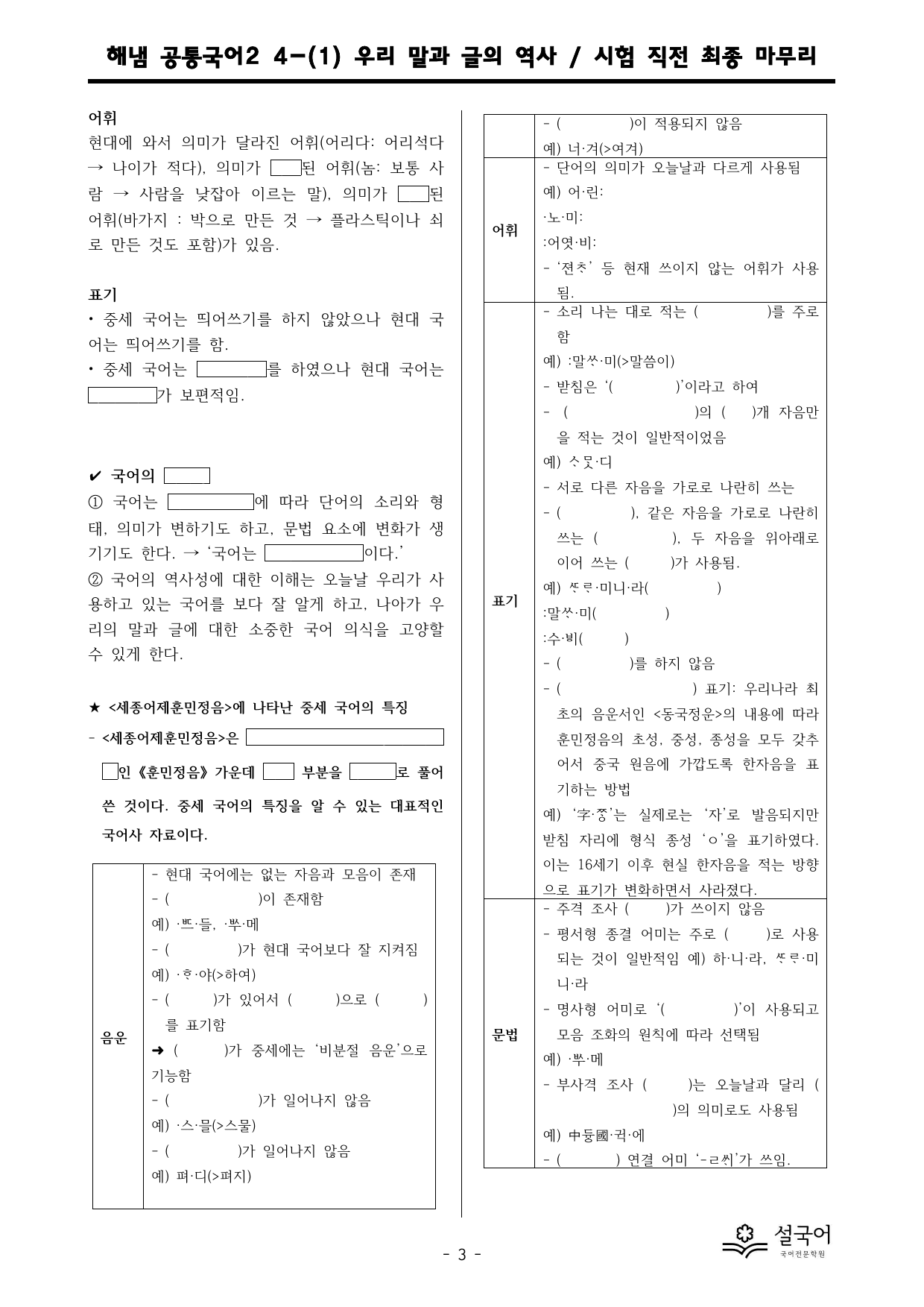 해냄 공통국어2 4-(1) 우리 말과 글의 역사 시험 직전 최종 마무리_preview_undefined