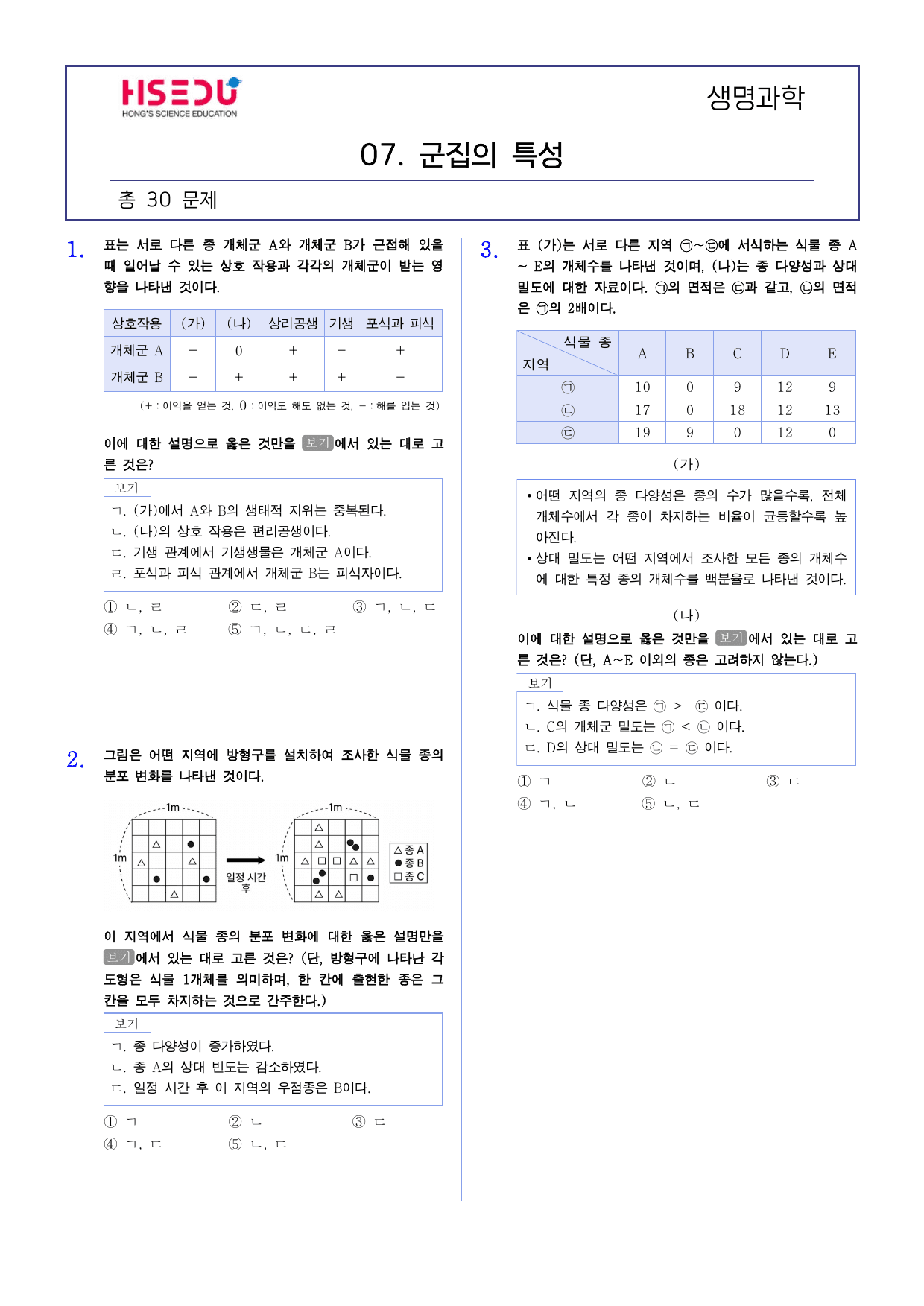 22개정 생명과학 1-7 군집의 특성 유형별 문제_preview_undefined