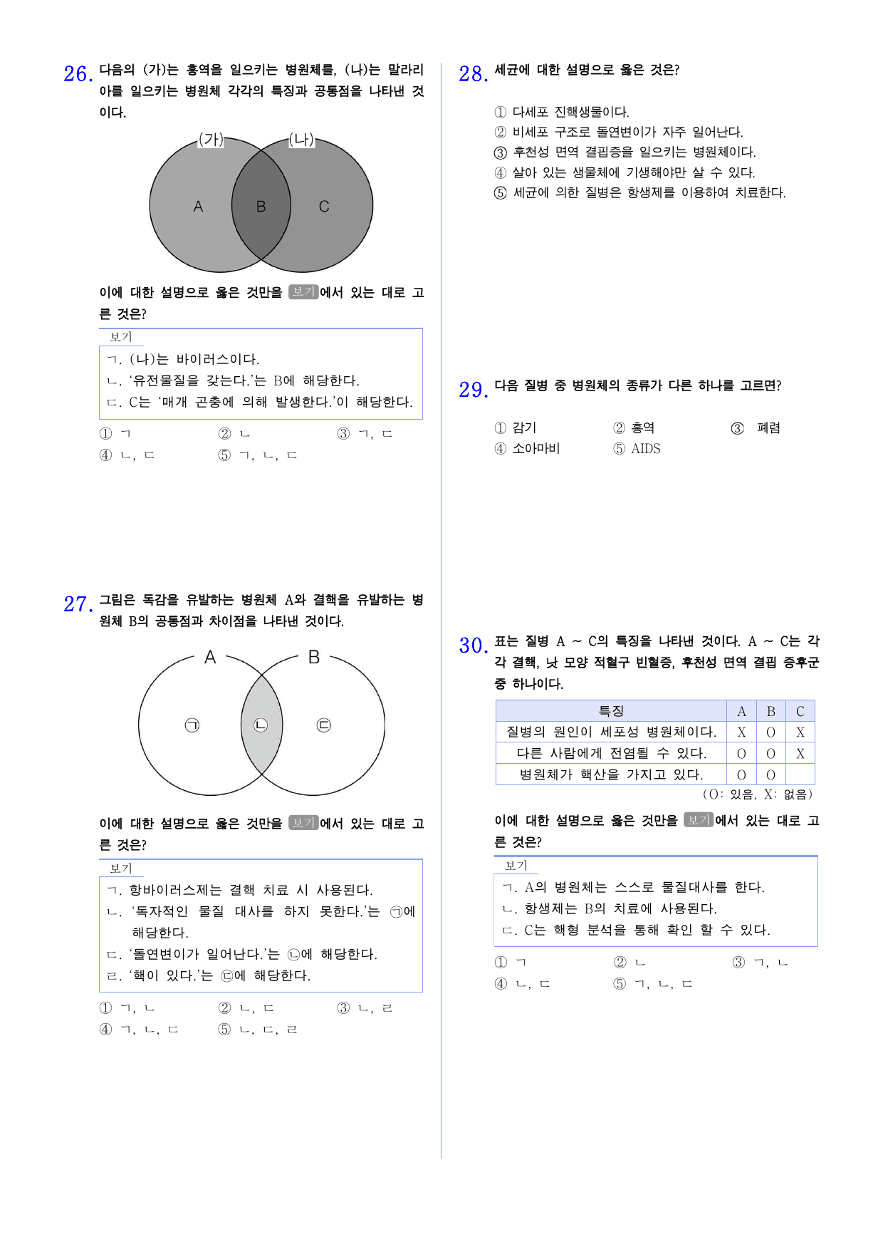 22개정 생명과학 2-4 병원체의 종류와 특징 유형별 문제_preview_undefined