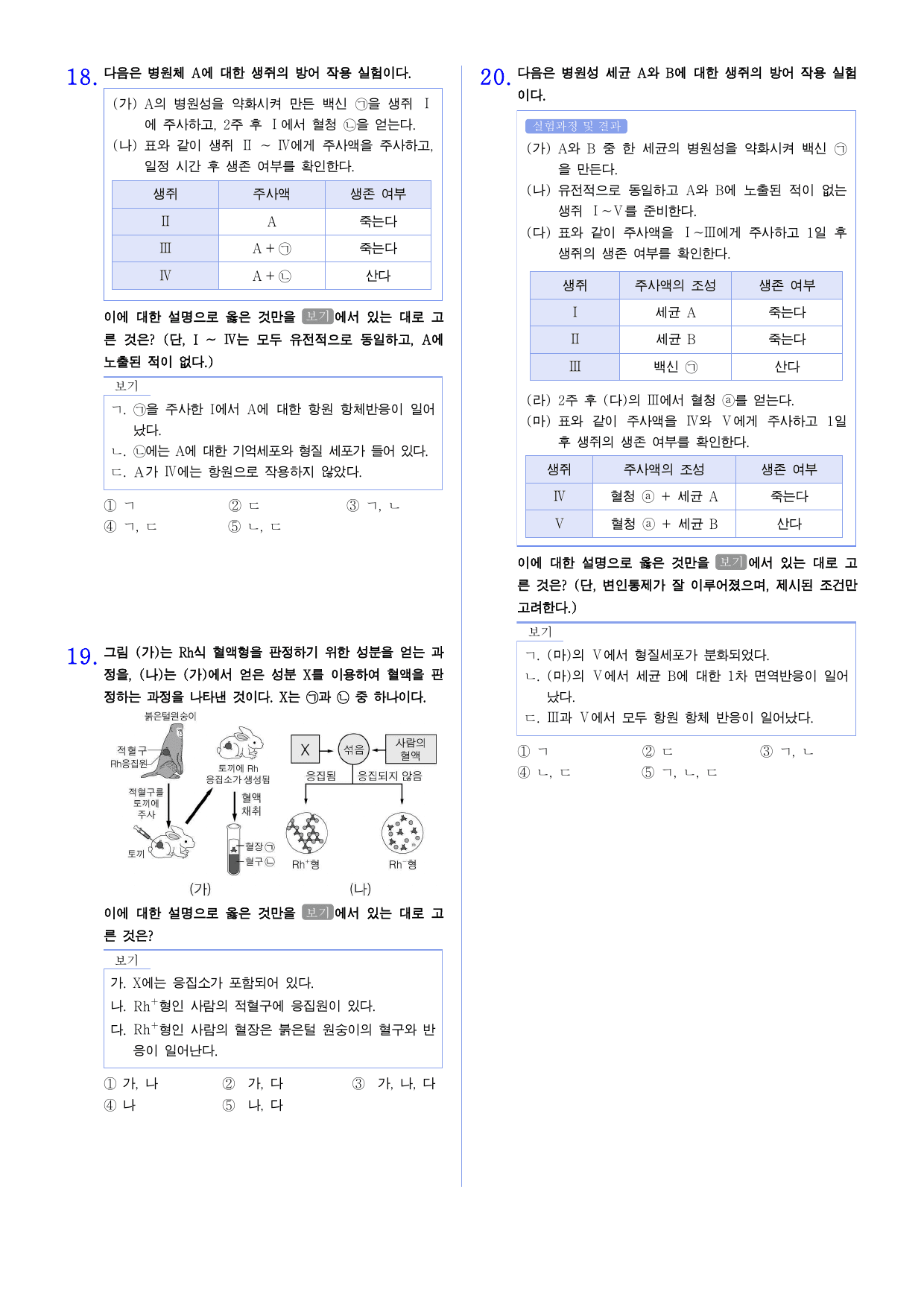 22개정 생명과학 2-5 우리 몸의 방어작용, 항원항체,백신 유형별 문제_preview_undefined
