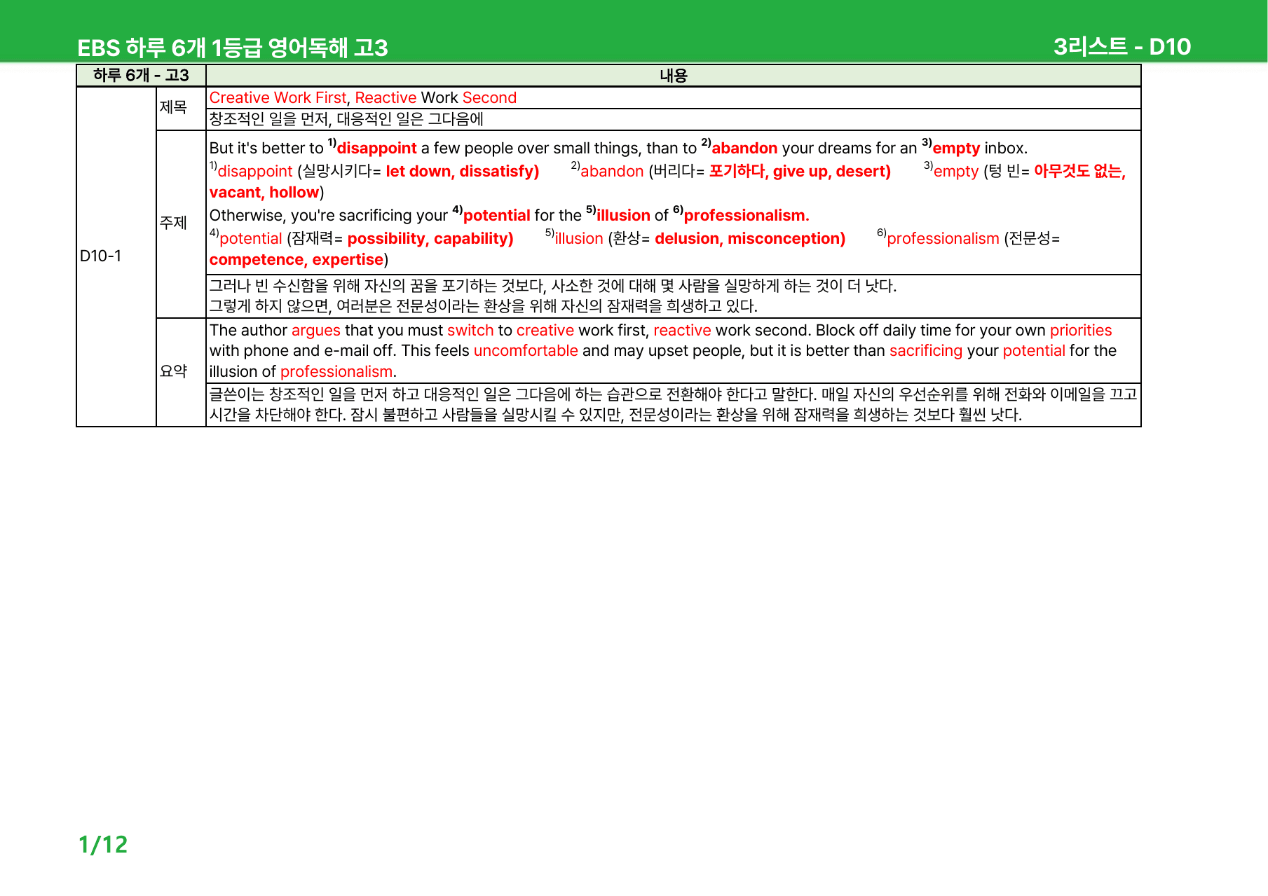 하루 6개 1등급 영어독해 고3 D10-12 - 본문분석_preview_undefined