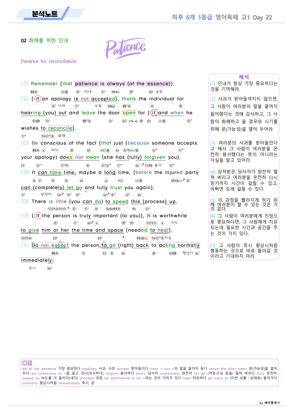 EBS 하루6개 1등급 영어독해 전국연합 고1 분석노트 DAY 22_preview_undefined