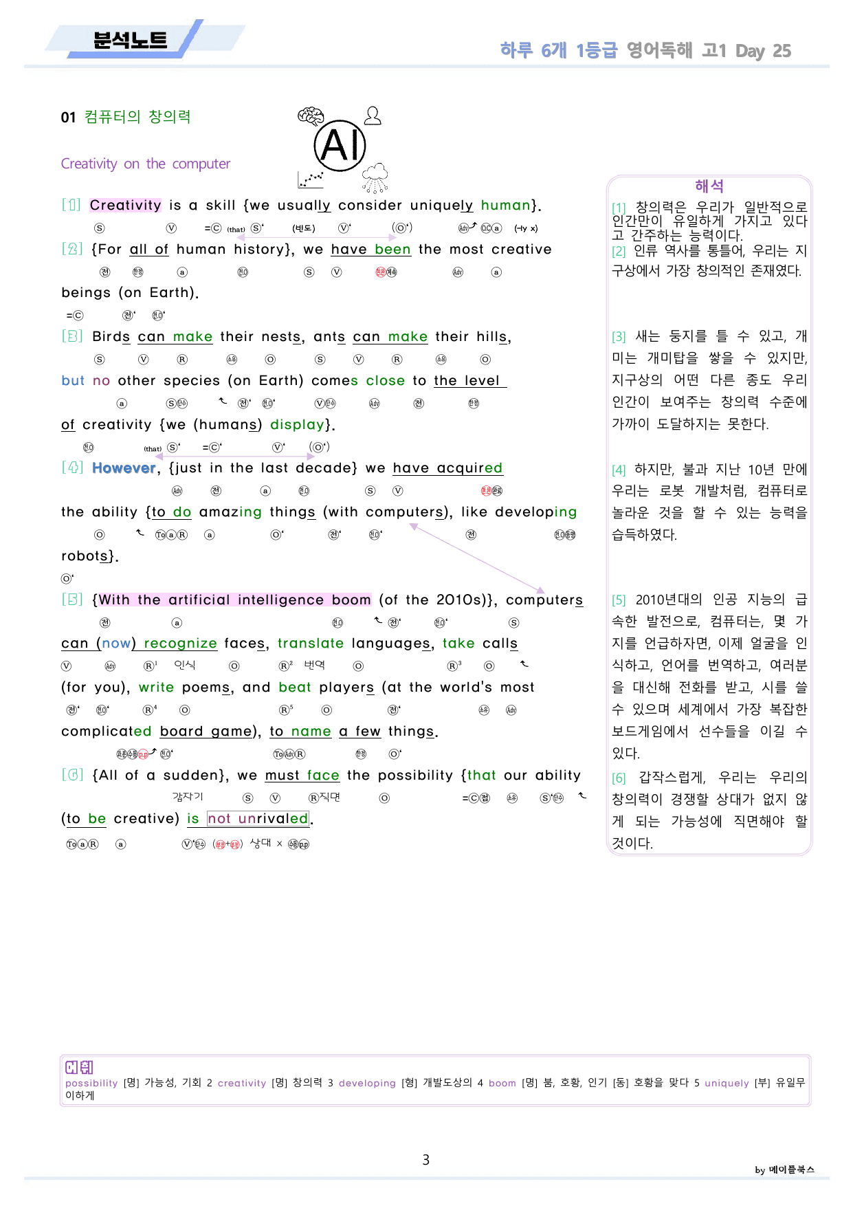 EBS 하루6개 1등급 영어독해 고1 분석 변형문제 워크북 DAY 25_preview_undefined