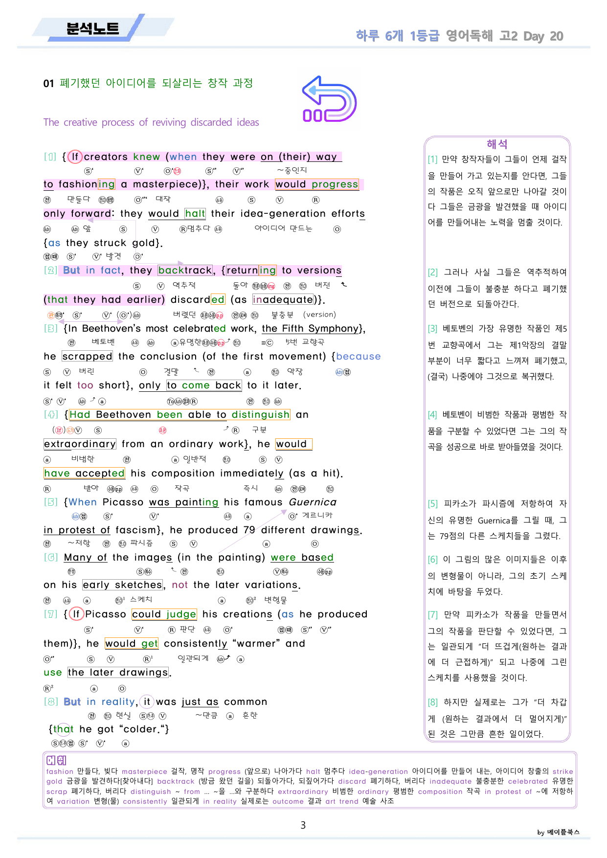 하루6개 1등급 영어독해 전국연합 고2 분석 변형문제 워크북 DAY 20_preview_undefined