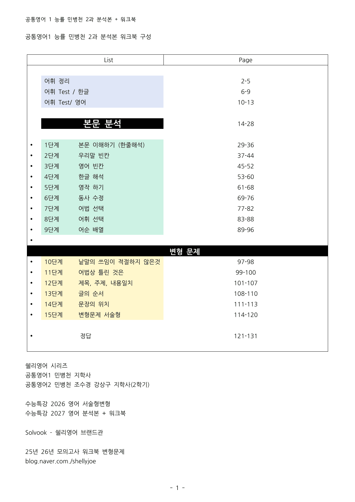 공통영어1 능률 민병천 2과 분석 워크북 변형 + 15단계_preview_undefined