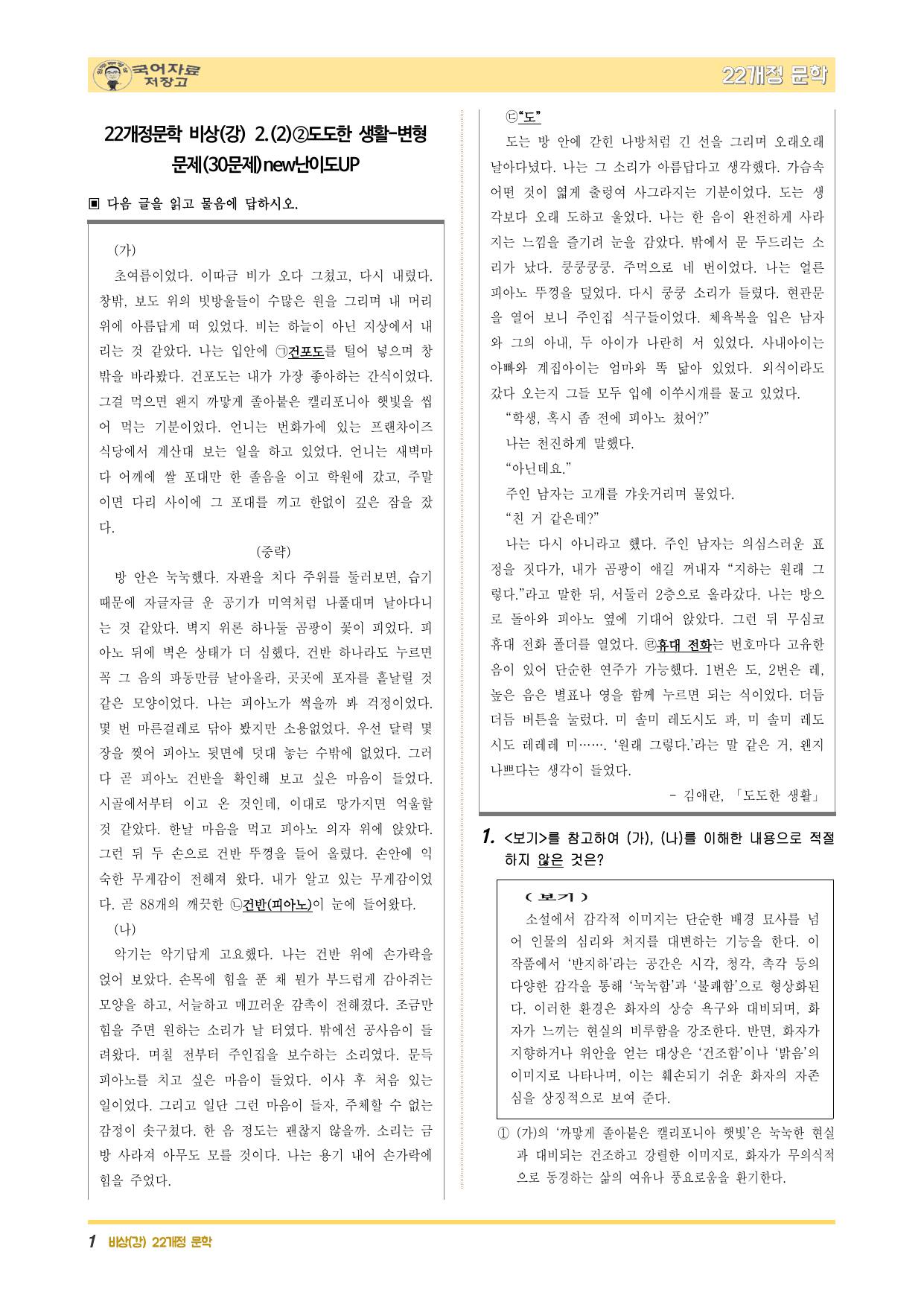 22개정문학비상(강)2.(2)②도도한 생활-변형(30문제)new난이도UP_preview_undefined