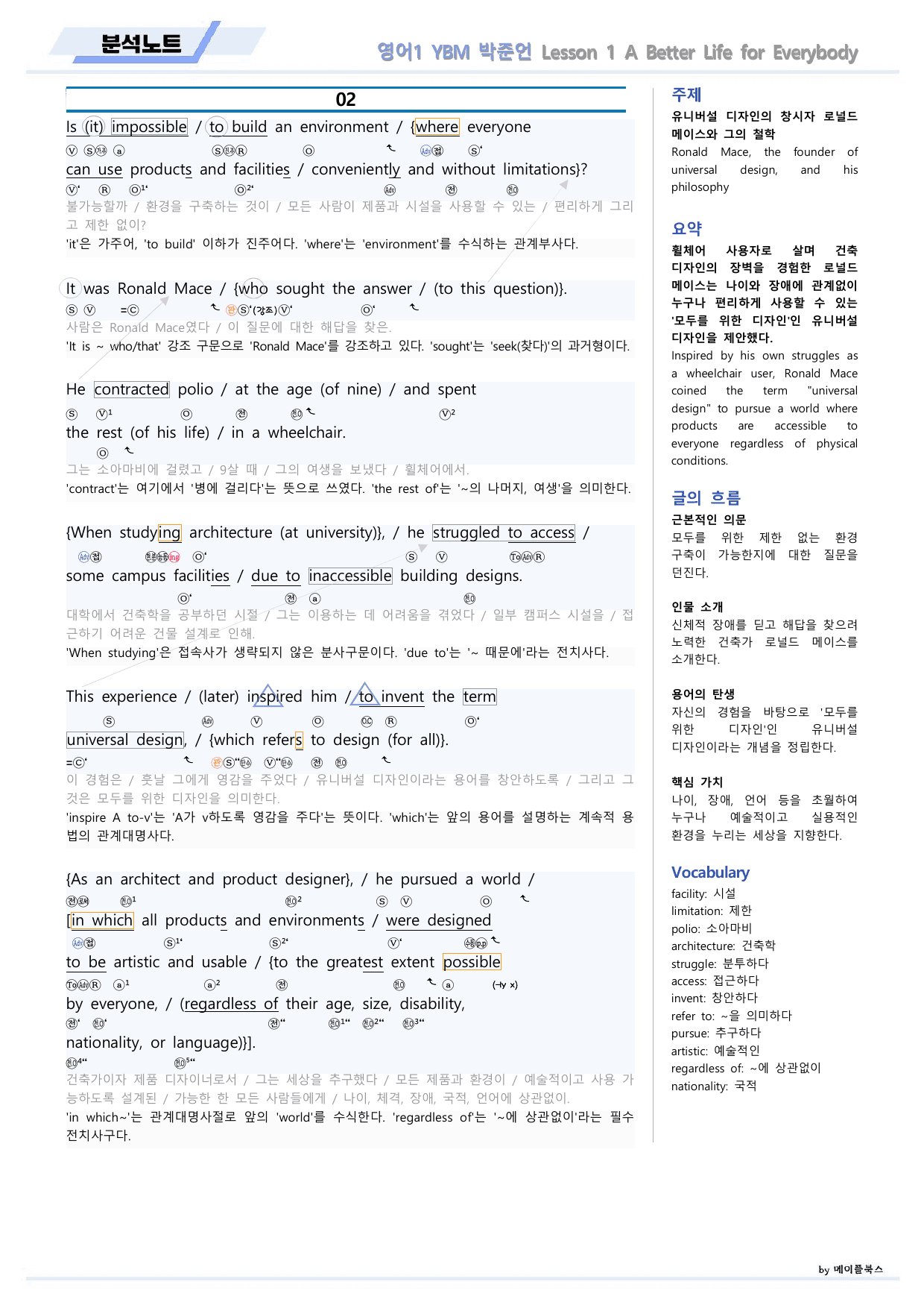 영어1 YBM 박준언 분석노트 01 1강 1과 22년 개정 메이플북스_preview_undefined