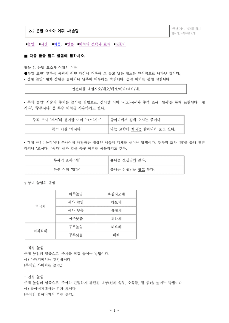 (공국1-창) 2-2 문법 요소와 어휘 -서술형 (14문제)_preview_1