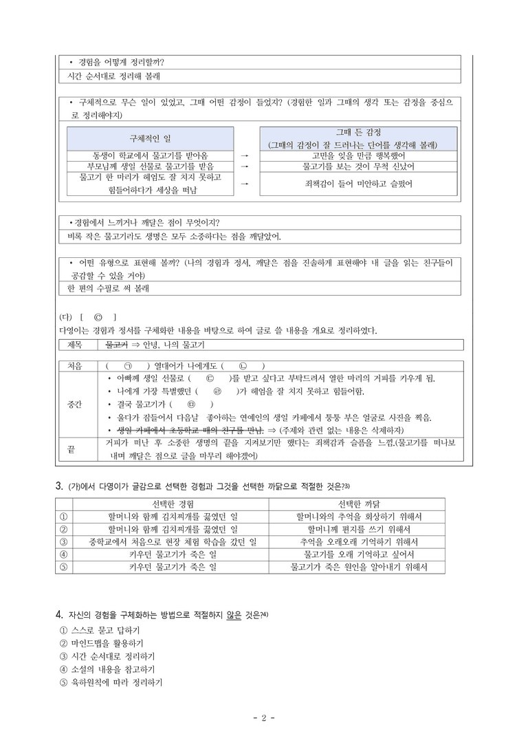 중1-1 (미-신) 4-2 정서를 표현하는 글 쓰기(안녕, 나의 물고기) -객관식 (20문제)_preview_2