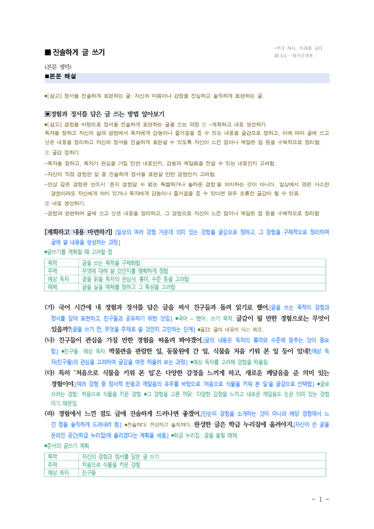 중1-2 (천-노) 1-2 진솔하게 글 쓰기 ■해설•정리_(8쪽)_preview_1