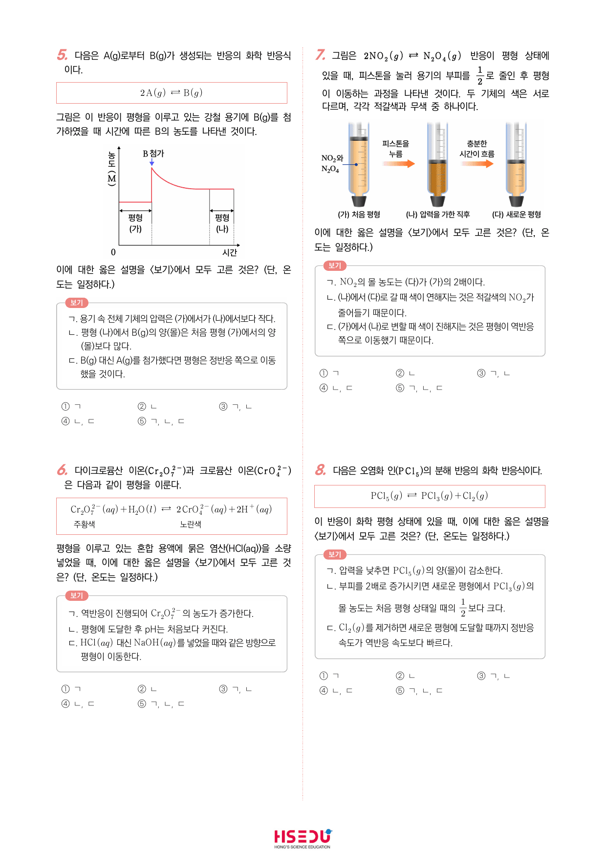 22개정 화학 3-4 농도 압력 변화와 화학 평형 이동 유형별 문제_preview_undefined
