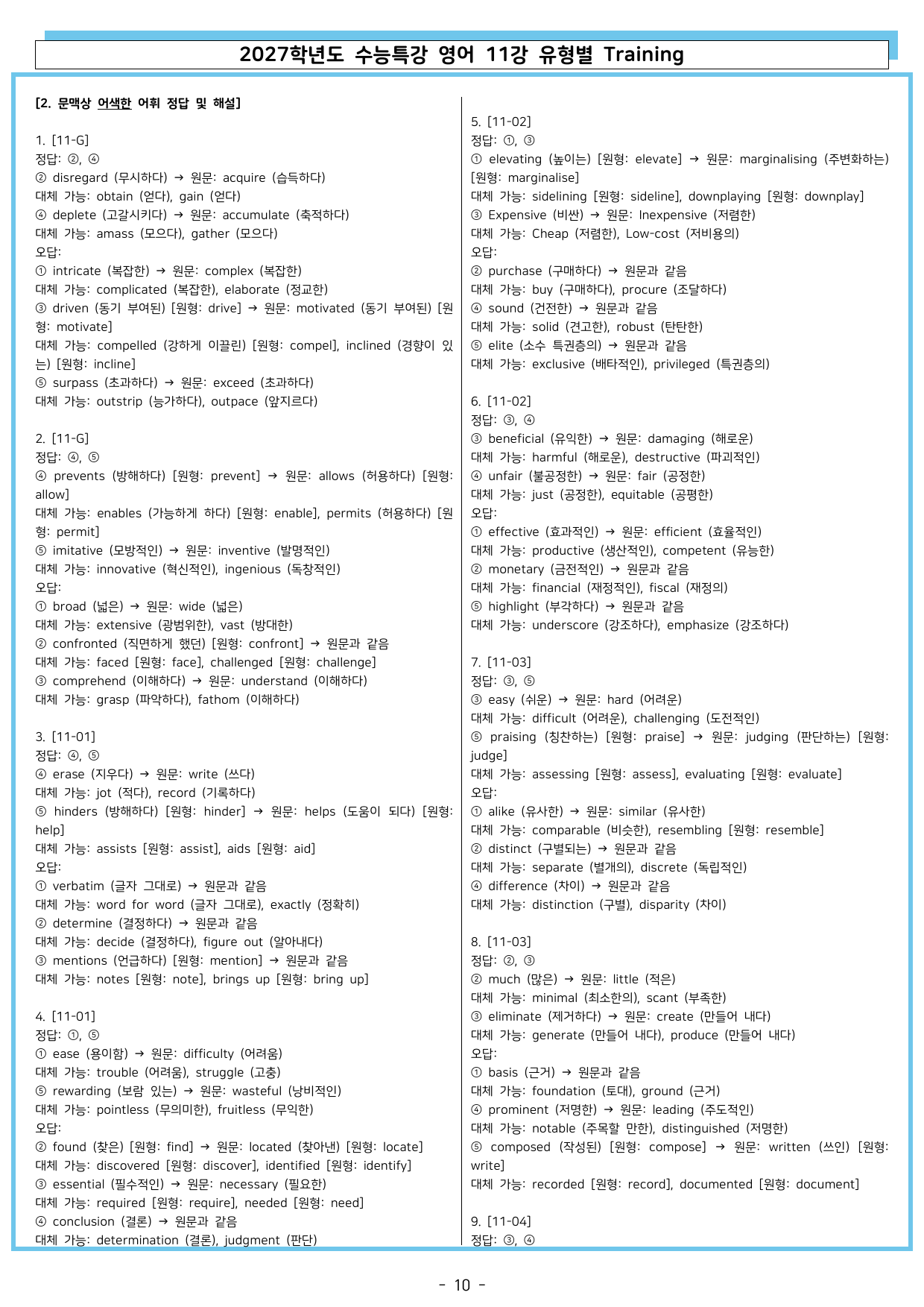 2027학년도 수능특강 영어 11강 유형별 Training_preview_undefined
