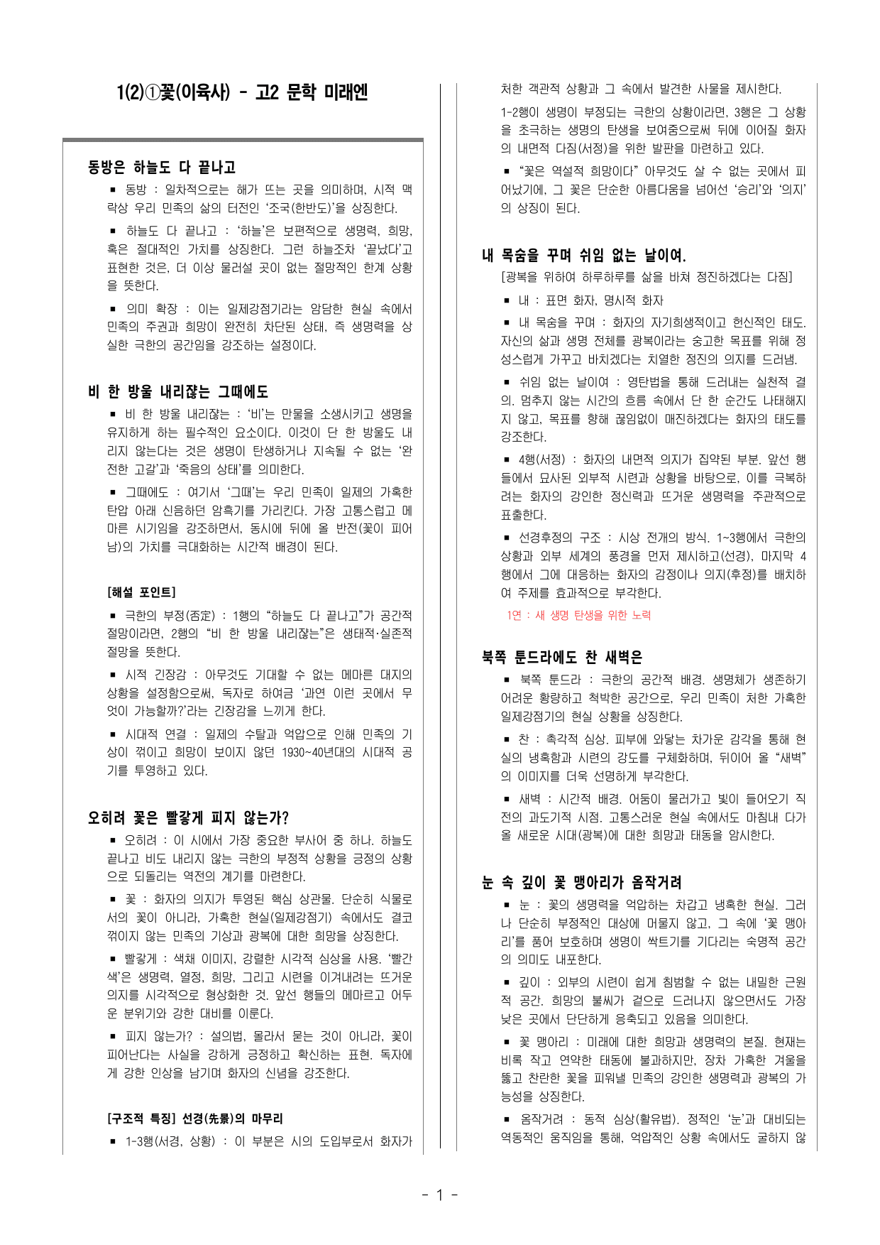 1(2)①꽃(이육사) - 고2 문학 미래엔1(해설, 객관식71)_preview_undefined