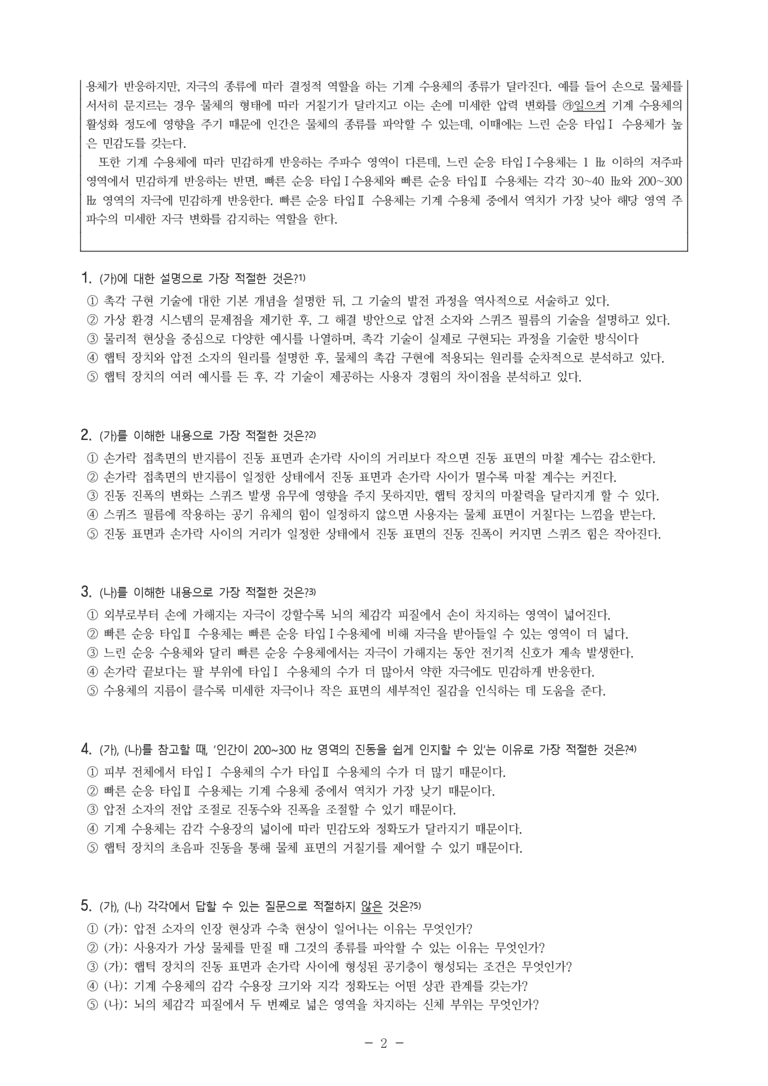 (24-09) (고2) (과학 기술) (가) 햅틱 장치와 진동 촉감 (나) 기계 수용체의 자극 감지 원리 (8문제)_preview_2