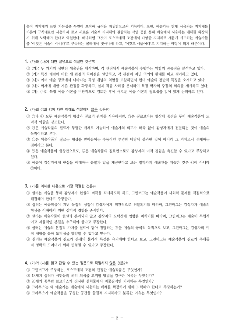 (24-10) (고2) (주제 통합) (가) 예술작품의 질료 (나) 크라우스의 기술적 지지체 (10문제)_preview_2