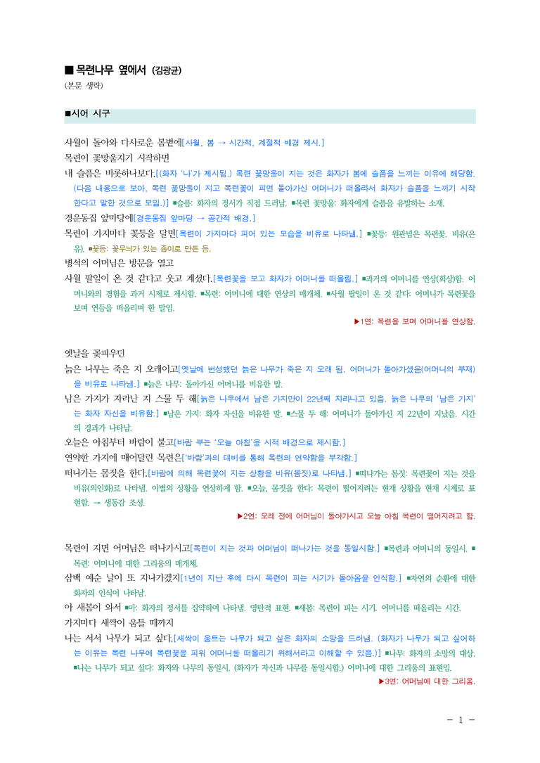 (24-10) (고2) 목련나무 옆에서 (김광균) ■(해설•정리)_preview_1