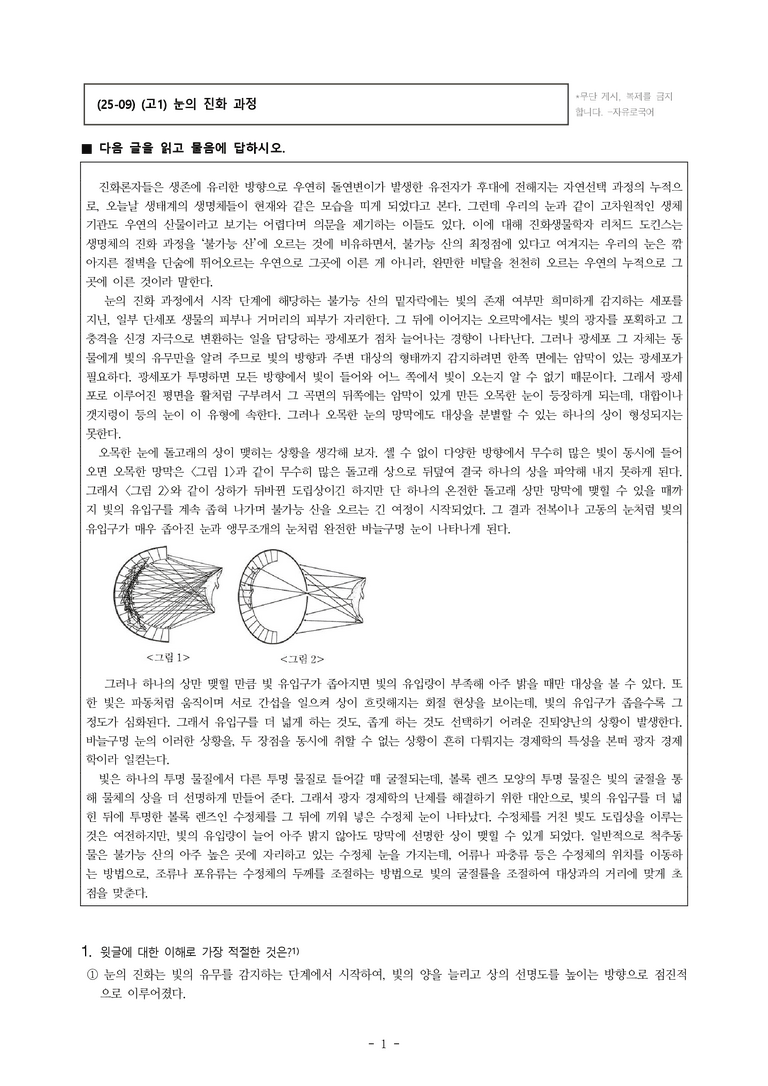 (25-09) (고1) (과학) 눈의 진화 과정 (14문제)_preview_1