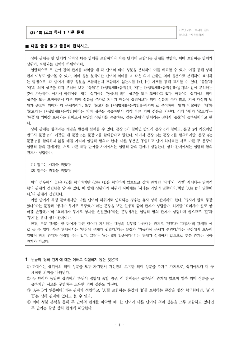 (25-10) (고2) 단어의 의미 관계 (14문제)_preview_1