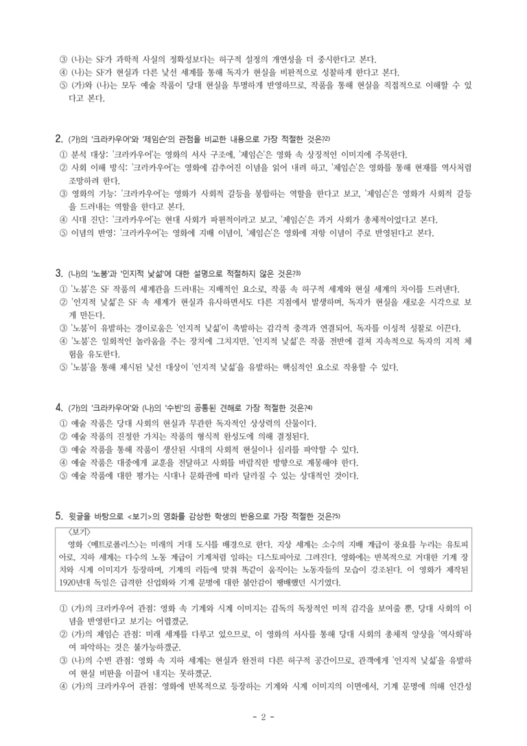 (26-09 모평) (고3) (주제 통합) (가) 대중 예술인 영화와 사회의 관계 (나) SF의 개념과 장르적 특징 (14문제)_preview_2