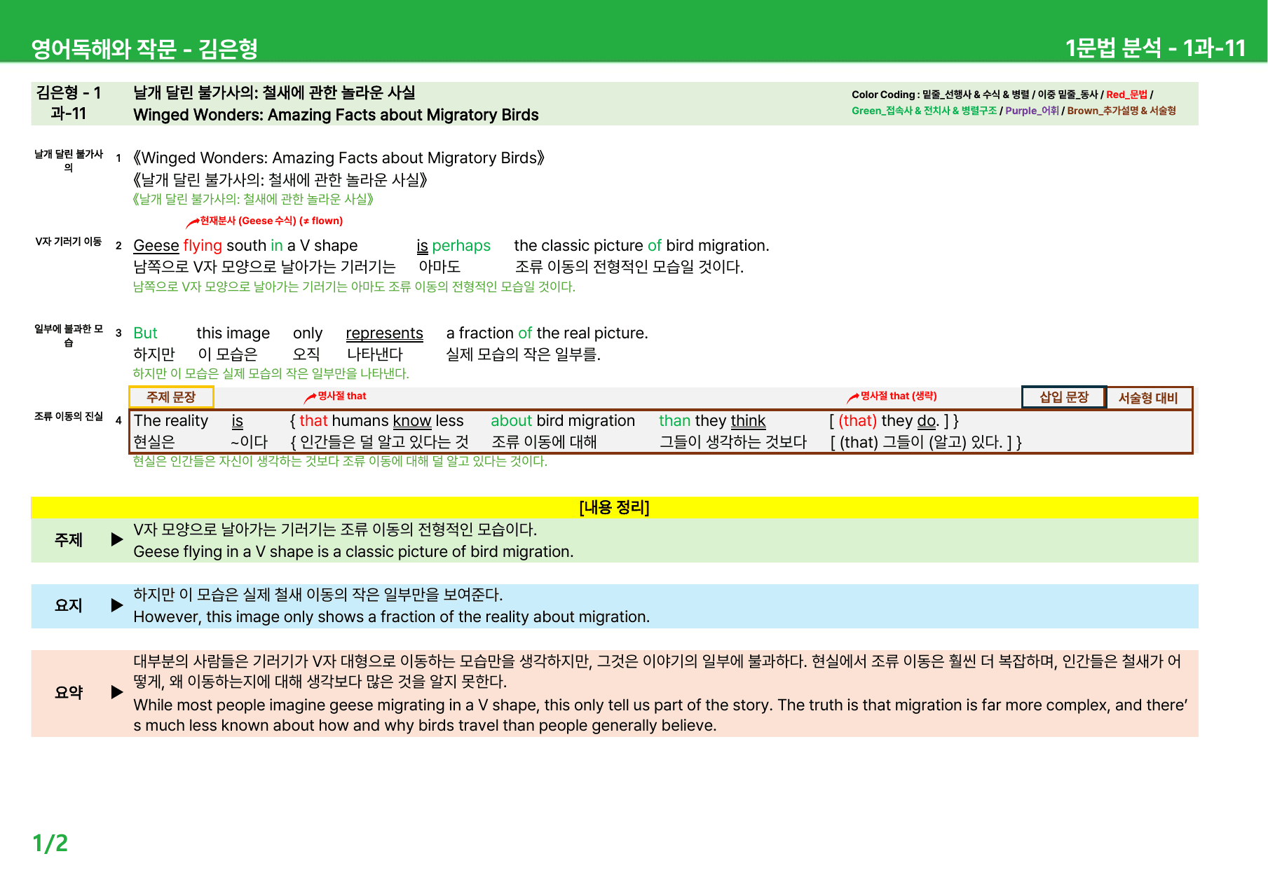 영어 독해와 작문 김은형 1과 - 본문분석_preview_undefined
