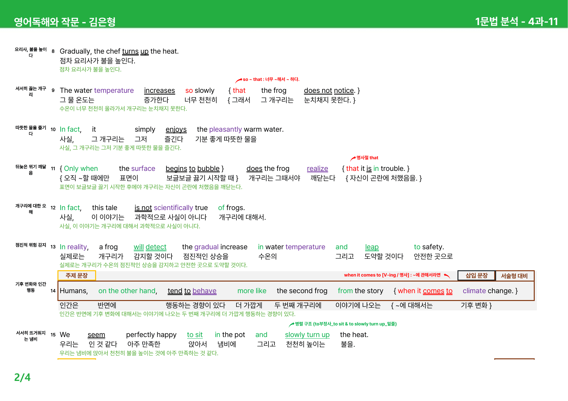 영어 독해와 작문 김은형 4과 - 본문분석_preview_undefined