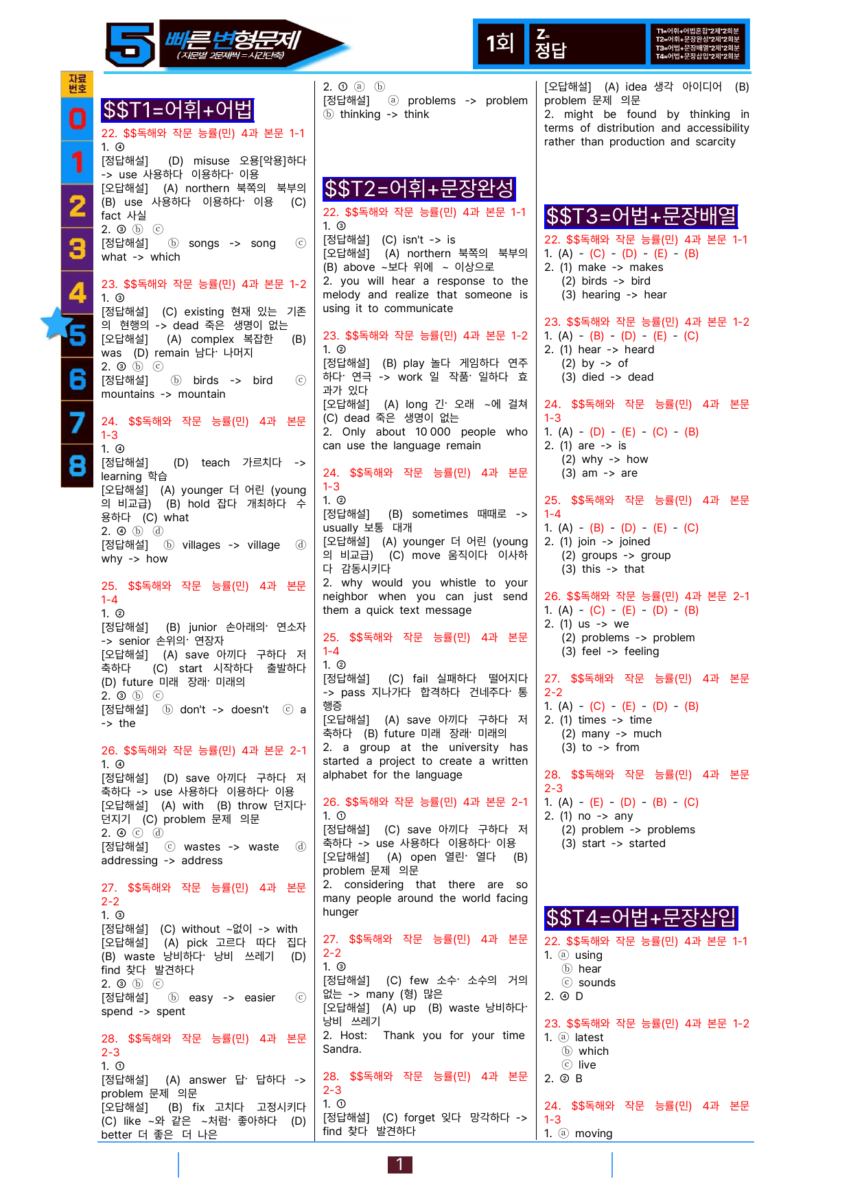 5번=빠른 변형문제=독해와 작문=능률 민 4과=112제_preview_undefined