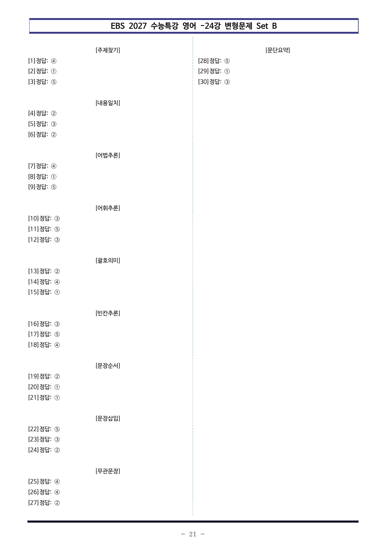 EBS 수능특강 영어(2027) - 24강 변형문제 Set B (30제)_preview_undefined