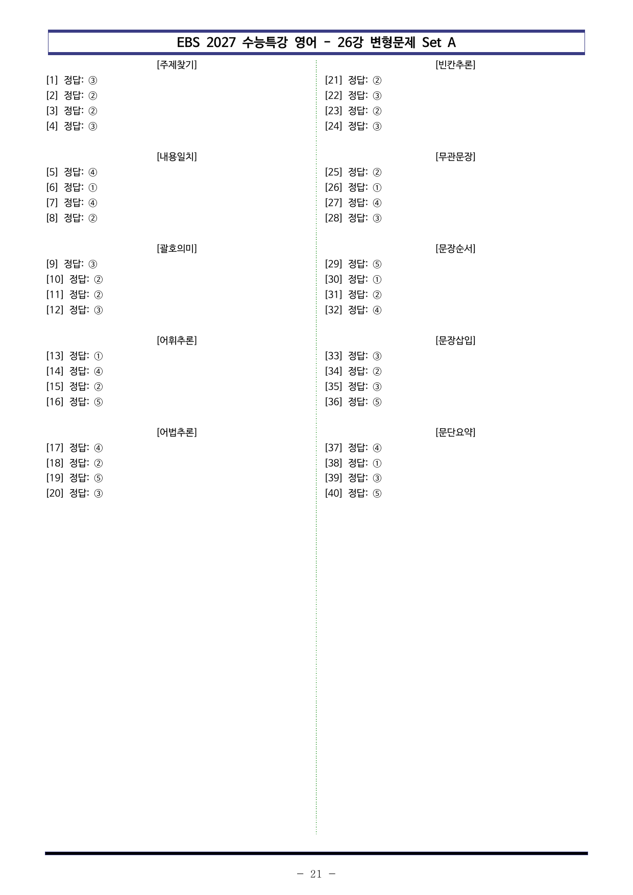 EBS 수능특강 영어(2027) - 26강 변형문제 Set A (40제)_preview_undefined