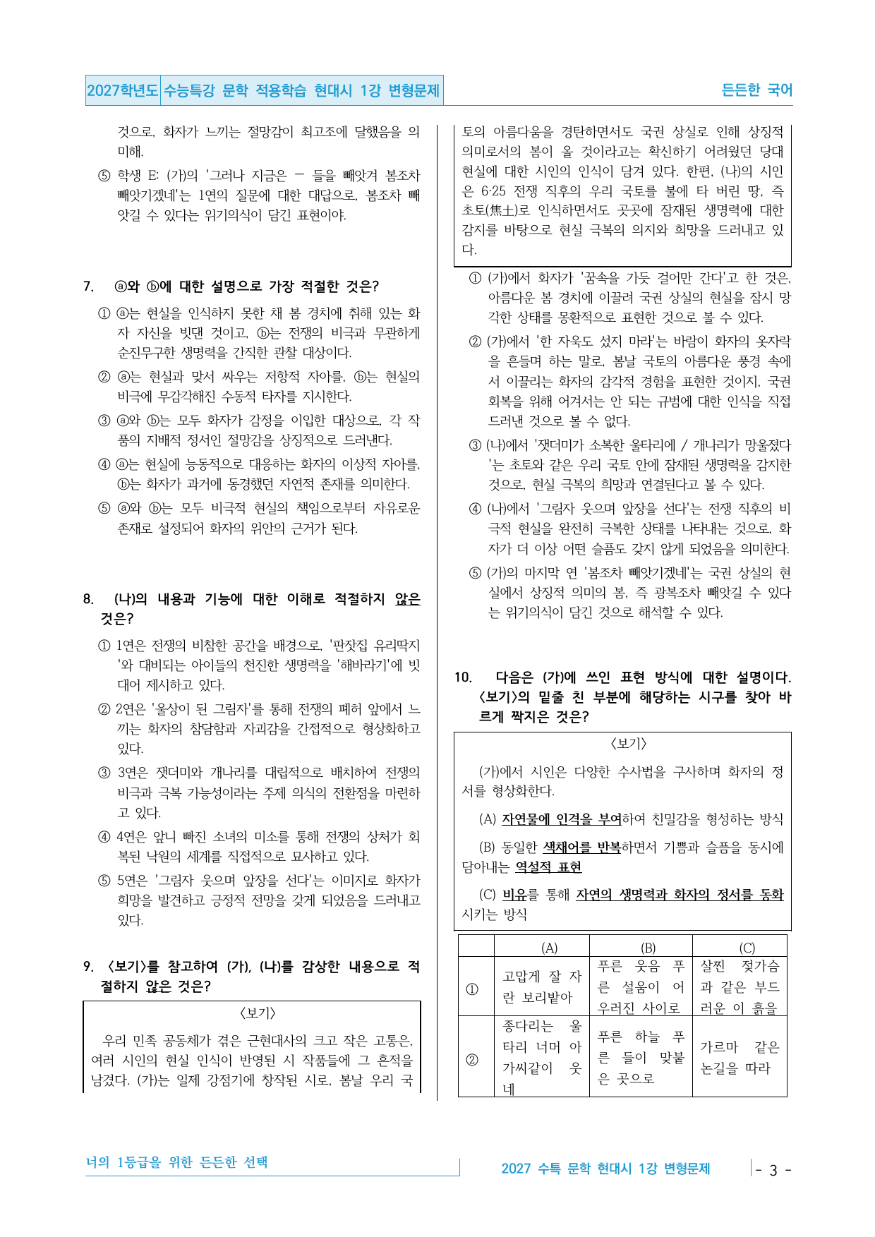 2027 수능특강 문학 현대시 1강 빼앗긴 들, 초토의 시 변형문제_preview_undefined