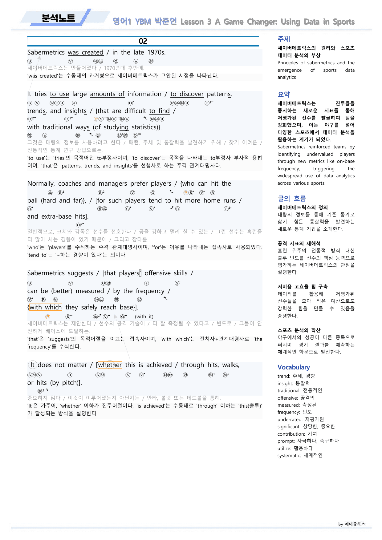 영어1 YBM 박준언 분석노트 03 3강 3과 22년 개정 메이플북스_preview_undefined