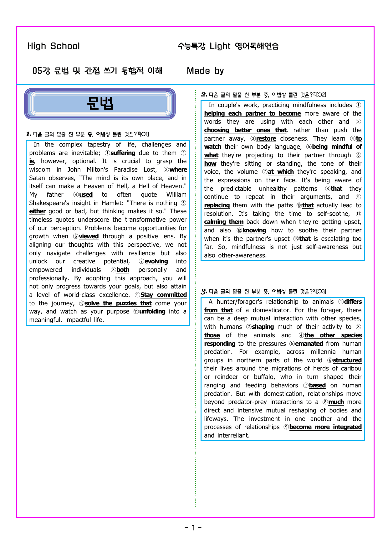 수능특강 Light 영어독해연습 05강 문법 및 간접 쓰기 통합적 이해_preview_undefined