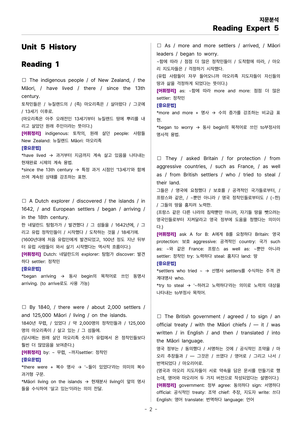 Reading Expert 5 UNIT 5 지문분석_preview_undefined