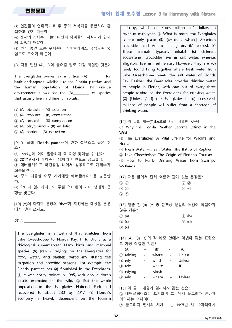 영어1 천재 조수경 변형문제 전체통합 할인 22년 개정 by 메이플북스_preview_52
