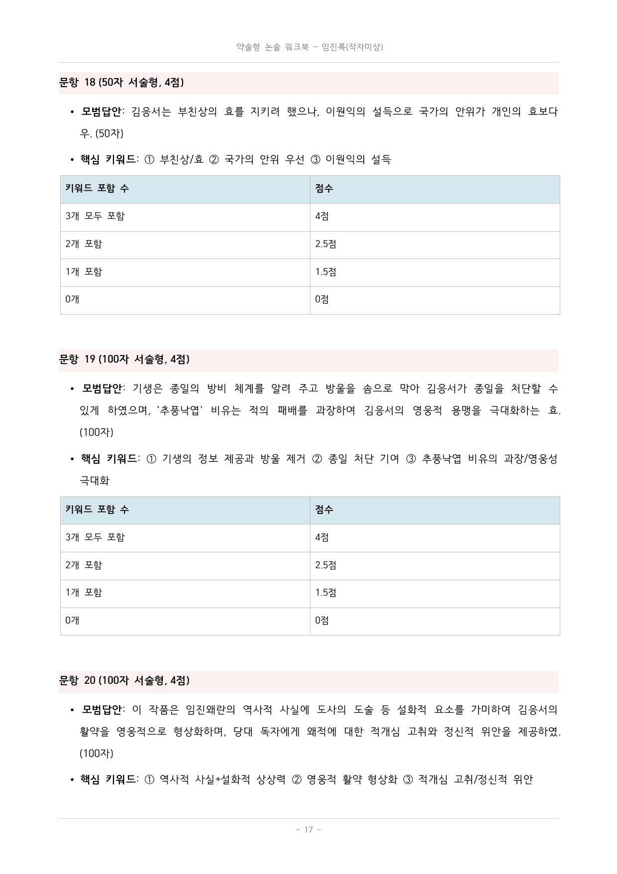 국민대_가천대_약술형 논술 대비_워크북_수능특강_문학_임진록_preview_undefined