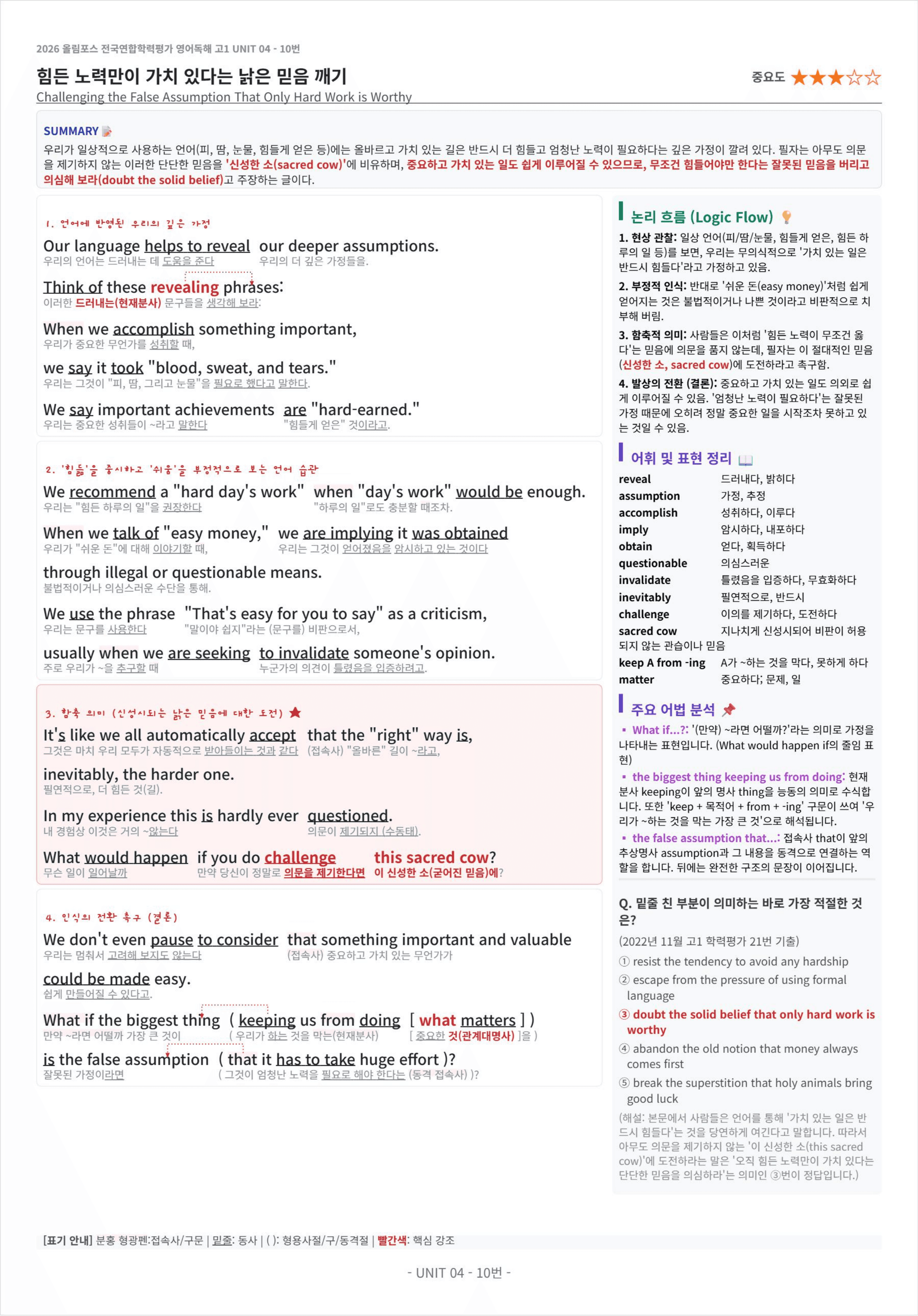 2026 올림포스 전국연합학력평가 영어독해 고1 UNIT 04 킹스분석_preview_undefined