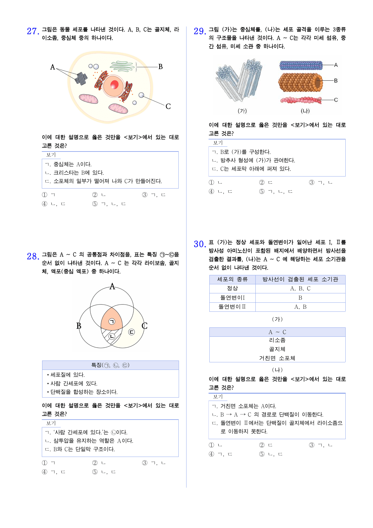 세포와 물질대사 1-2 세포의 구조와 기능 유형별 문제_preview_undefined