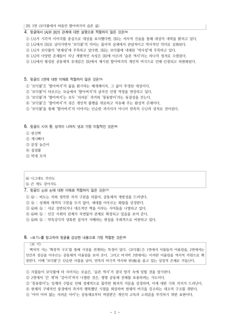 (문학-미) 2-2 모닥불(백석), 백석을 만나다(이숭원) -객관식(심화) (28문제)_preview_2