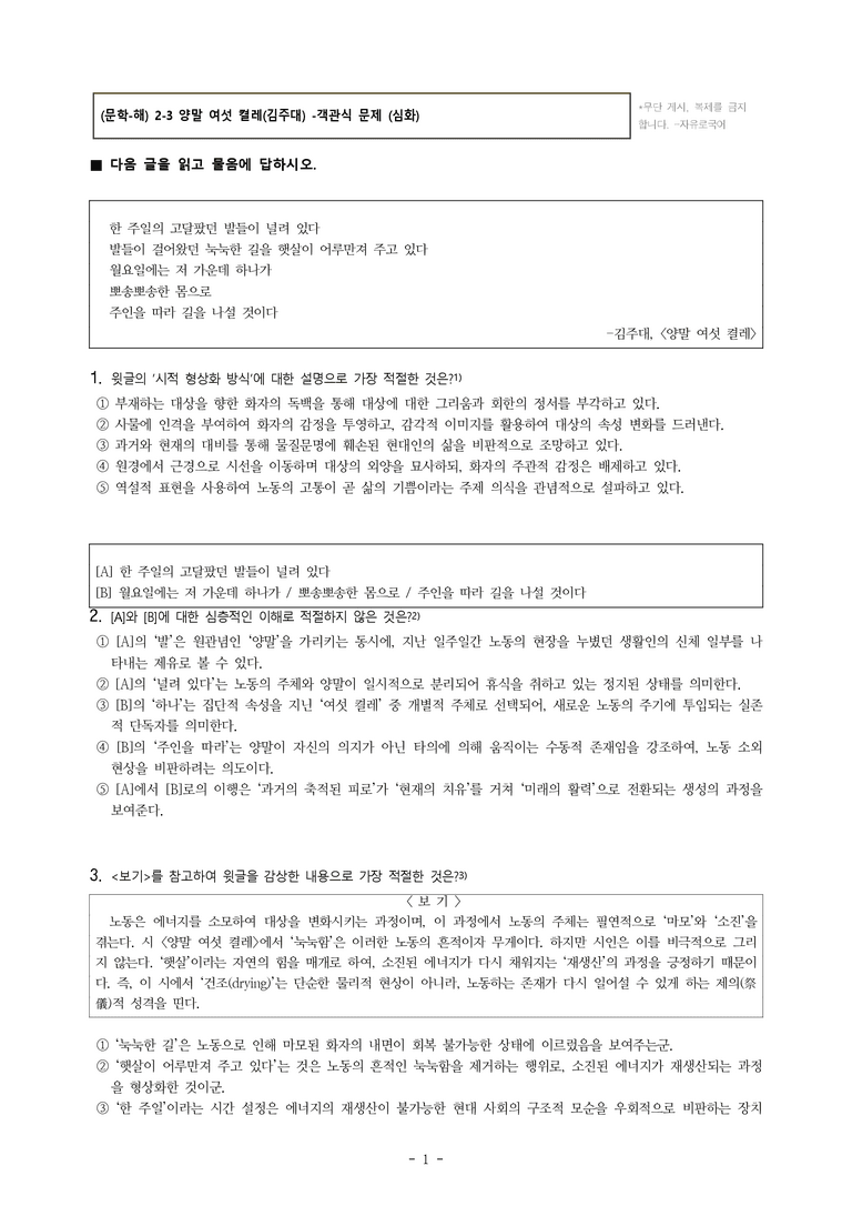 (문학-해) 2-3 양말 여섯 켤레(김주대) -객관식(심화) (13문제)_preview_1