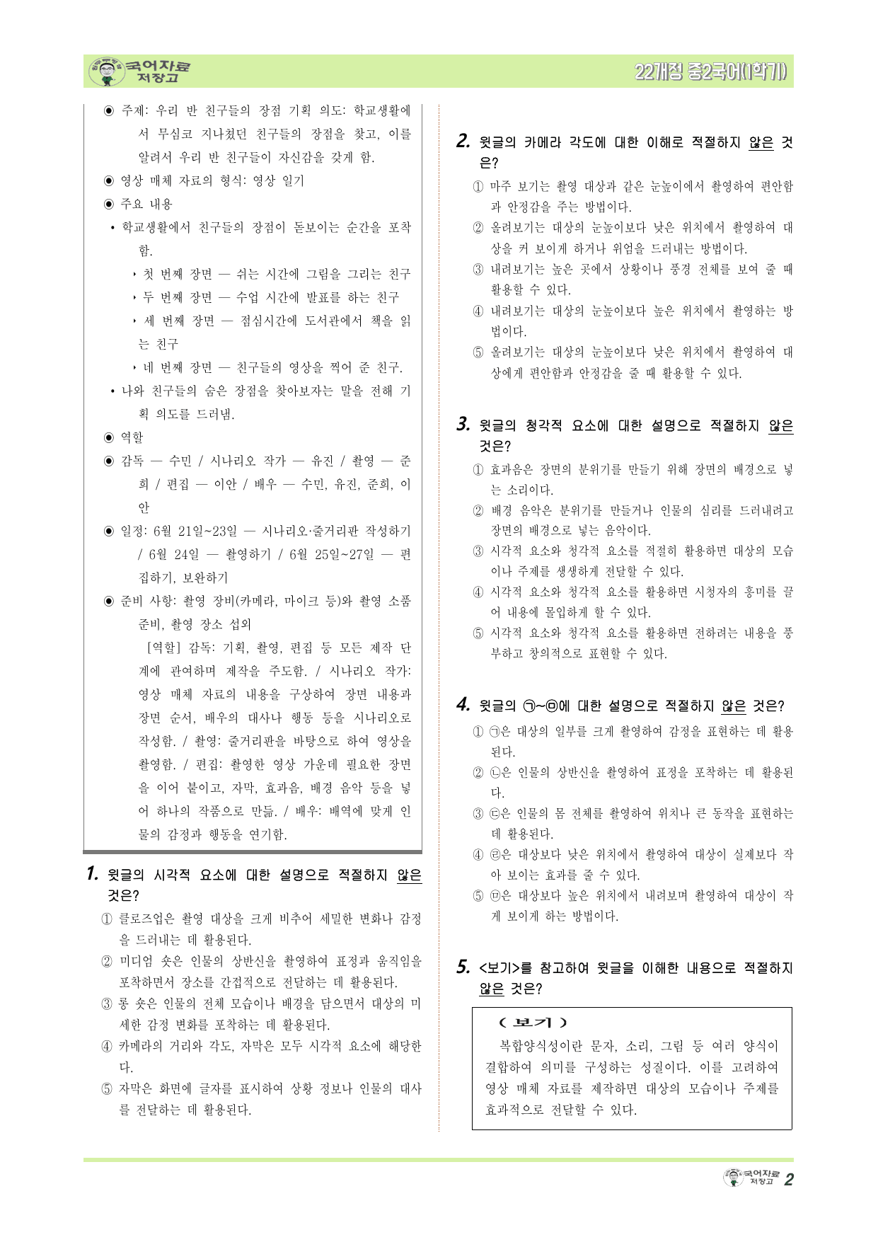 중2국어 미래엔(민)1학기 4.②영상 매체 자료 제작하기 – 변형문제_preview_undefined