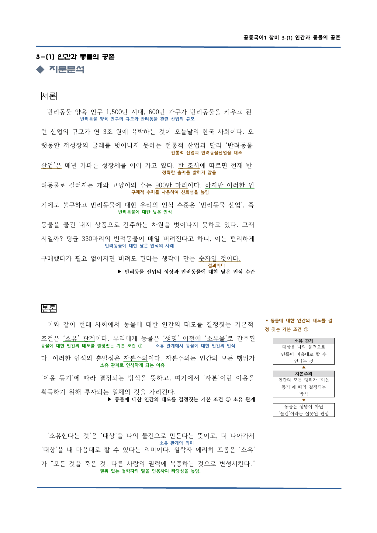 창비 공통국어1 3-1 인간과 동물의 공존 본문분석(지문분석)_preview_undefined