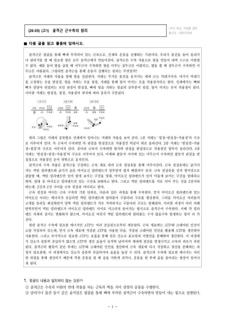 (26-03) (고1) (과학) 골격근 근수축의 원리 (20문제)_preview_1