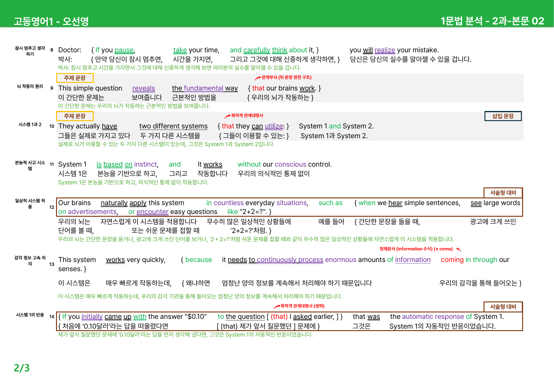 고등영어1 오선영 2과 - 본문분석_preview_undefined
