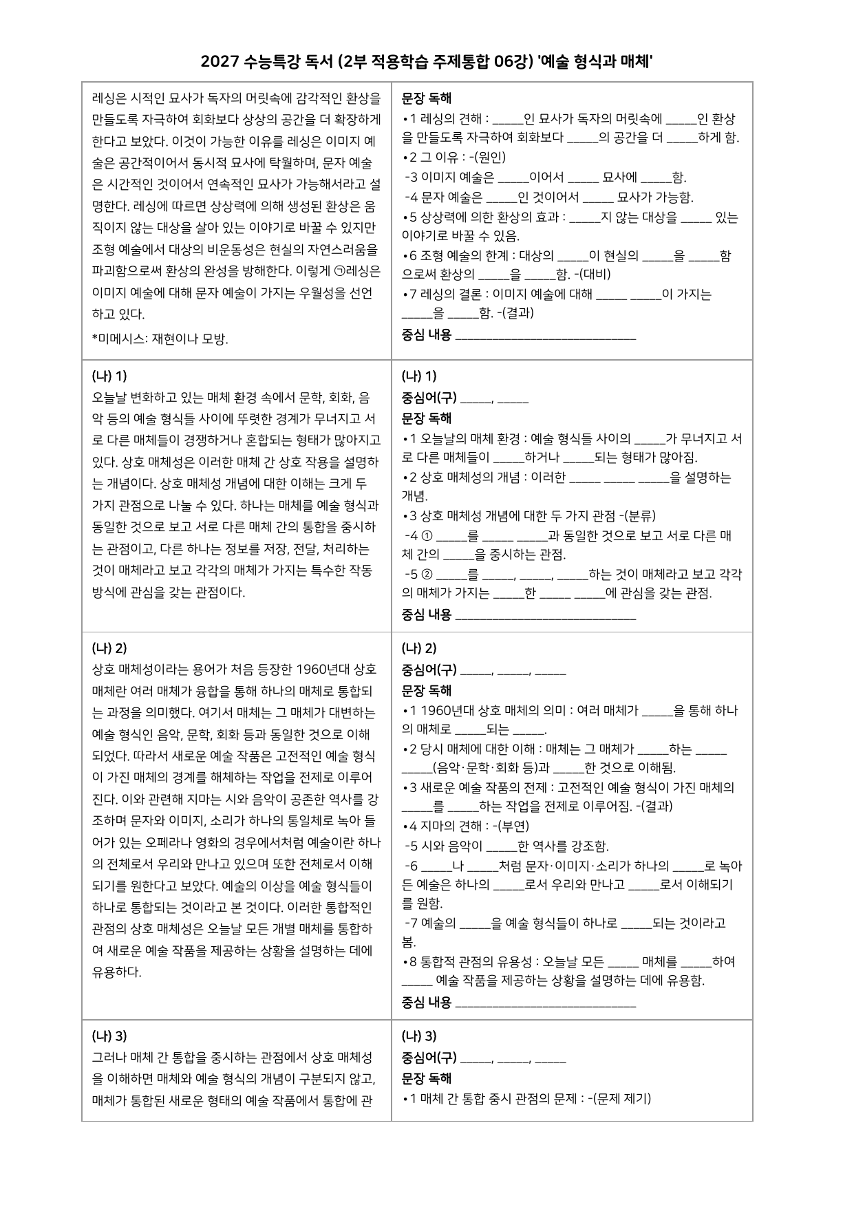 27 수특 독서 2부 주제통합 06강 예술 형식과 매체 워크북+문제_preview_undefined