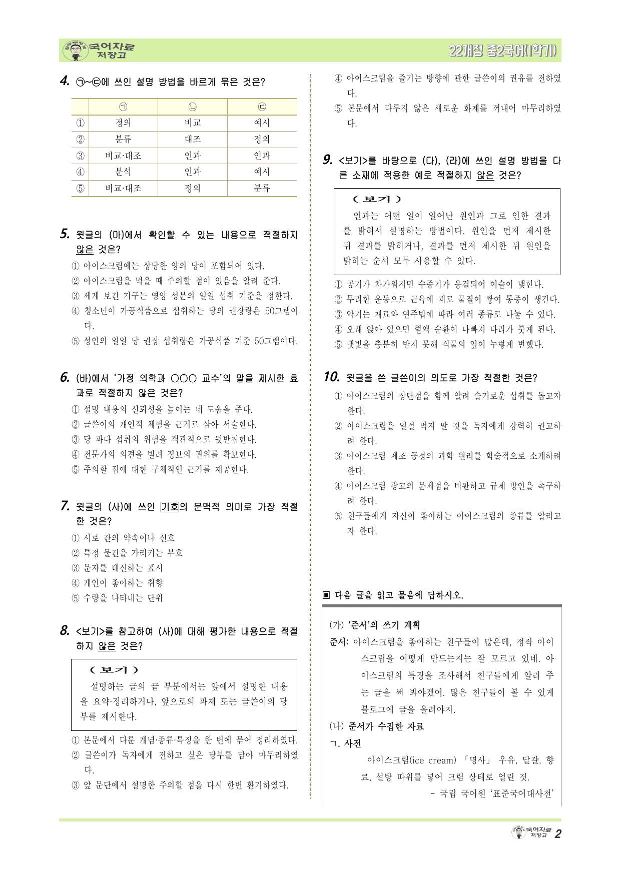 중2국어 비상(민)1학기 2.②설명 방법을 활용하여 글 쓰기 – 변형문제_preview_undefined