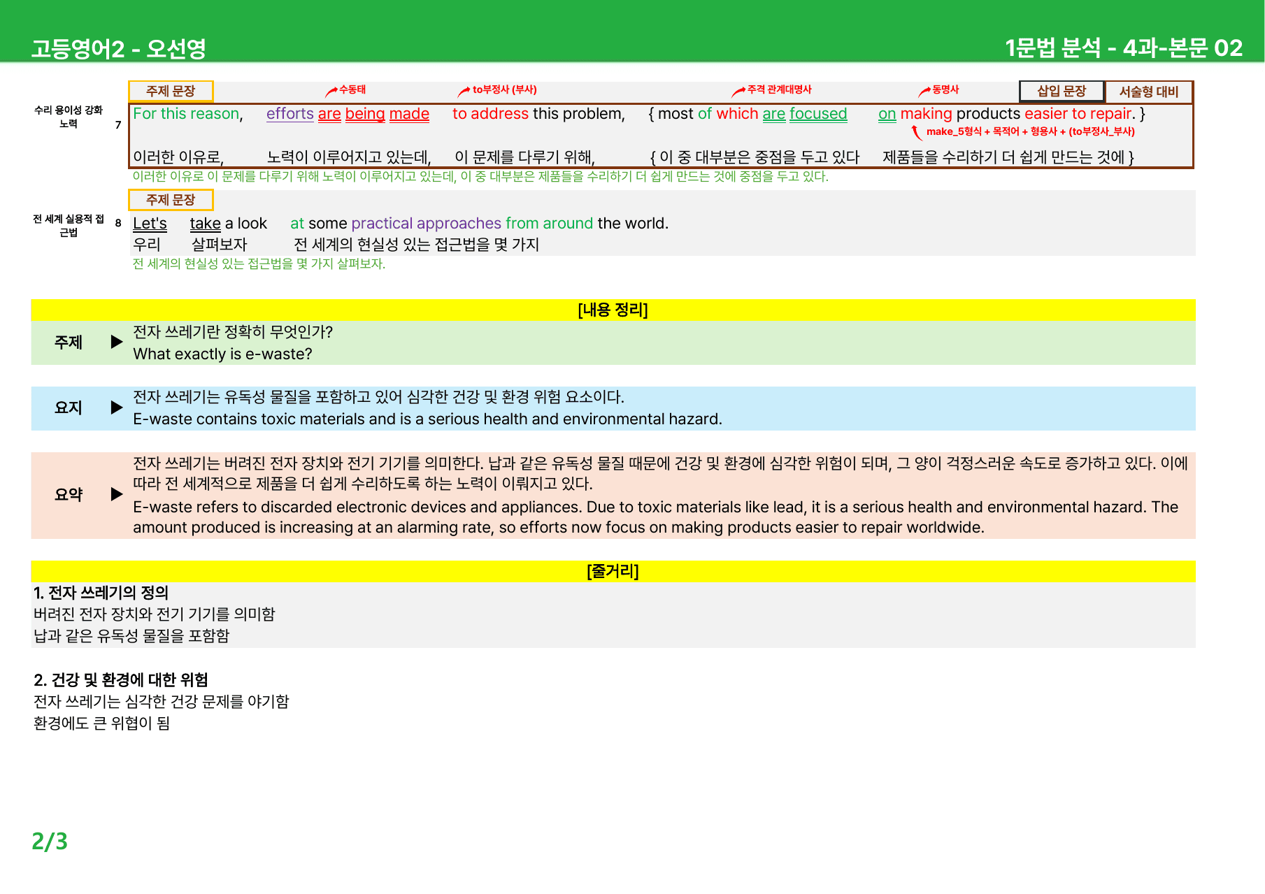 고등영어2 오선영 4과 - 본문분석_preview_undefined
