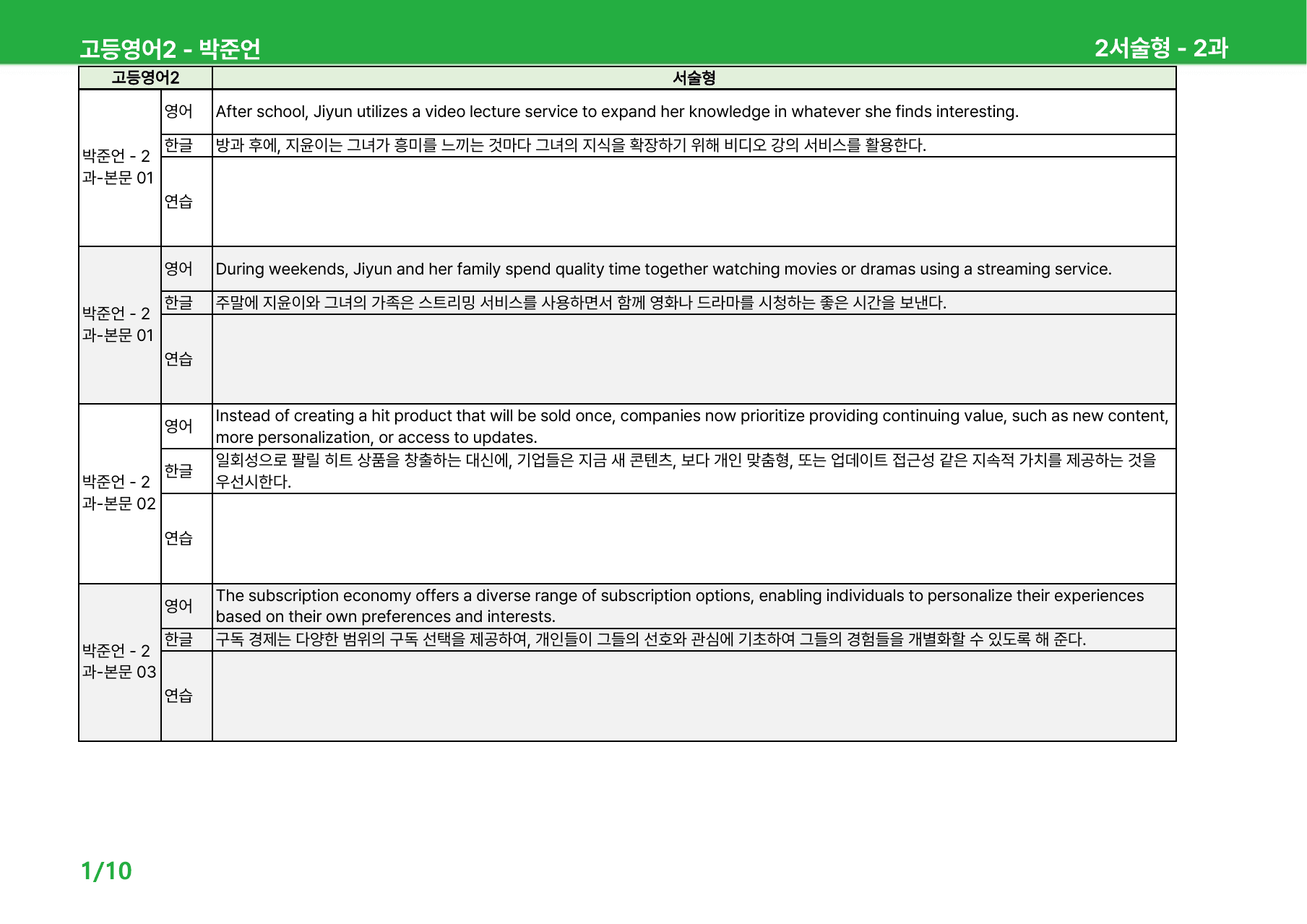 고등영어2 박준언 2과 - 본문분석_preview_undefined