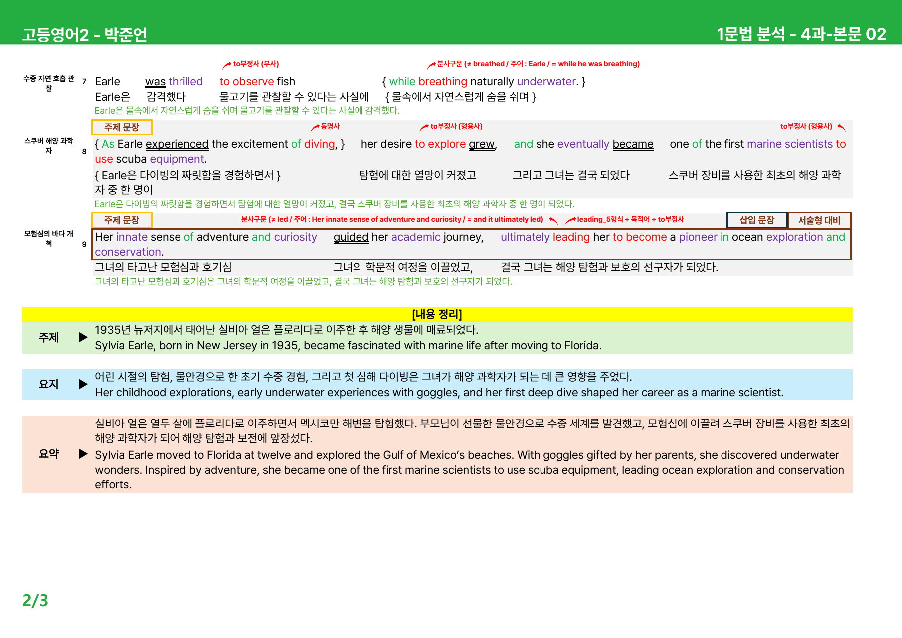고등영어2 박준언 4과 - 본문분석_preview_undefined